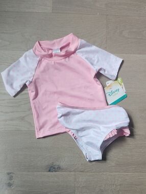 Disney Baby Girl Pink White Polk-a-dot Swim Suit 24 Months